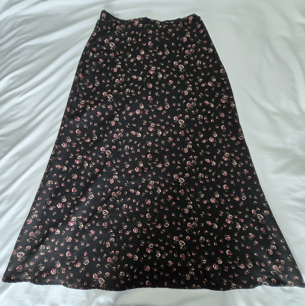 Vintage Ditsy Floral Black Maxi Skirt